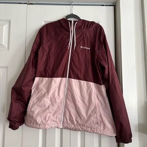 Columbia fleece lined rain and wind resistant jacket— size L pink and majenta